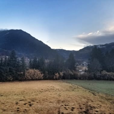 Scenery from the overnight train from Rome to Vienna at sunrise