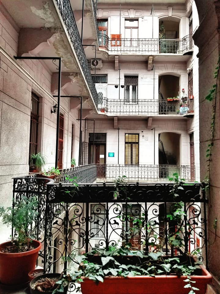 Inner courtyard of Airbnb in Budapest, Hungary.