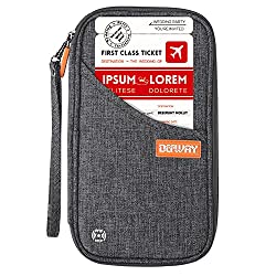 Heather gray passport holder with compartments inside for money, keys, cards, etc.