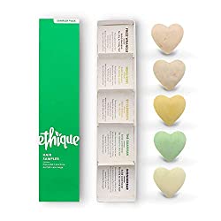 Five heart shaped bar shampoo and conditioners for traveling without liquids.
