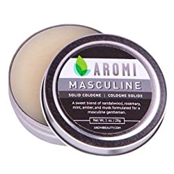 Compact Masculine solid cologne for traveling without liquids.