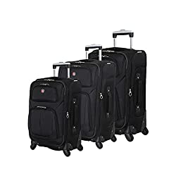 SwissGear 3-piece luggage set in black, including 1 large, 1 medium (both checked) and 1 small (carry-on).  The perfect gifts for travel lovers.