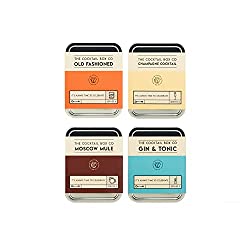 Four different cocktail kits to make drinks while you are traveling on train, plane, or bus.  Alcohol is not included.
