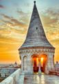 Image of one of the towers at Fisherman's Bastion in Budapest during sunrise
